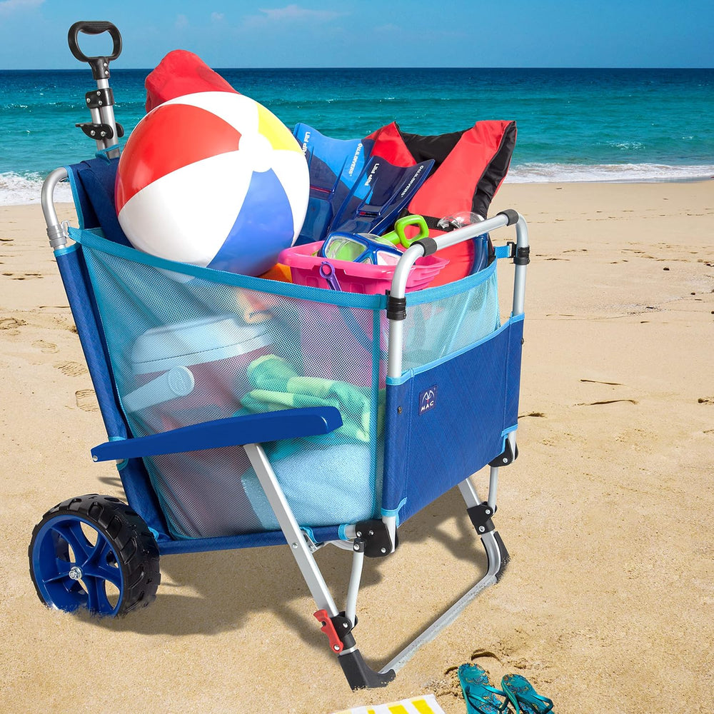 Mac Sports Beach Day Foldable Chaise Lounge Chair with Integrated Wagon Pull ...