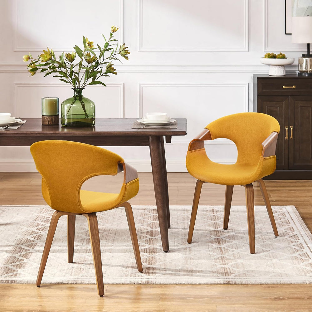 Art Leon Mid Century Desk Chair No Wheels Set of 2, Fabric, Yellow
