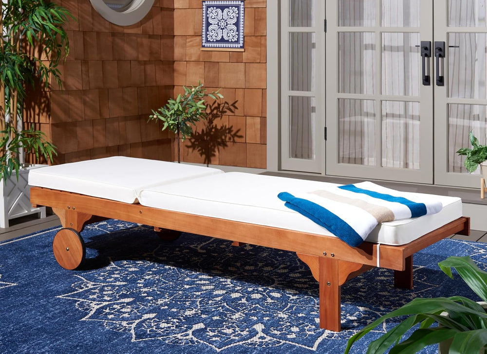 SAFAVIEH Outdoor Collection Newport Natural/ Beige Cushion Built-in Side Tabl...