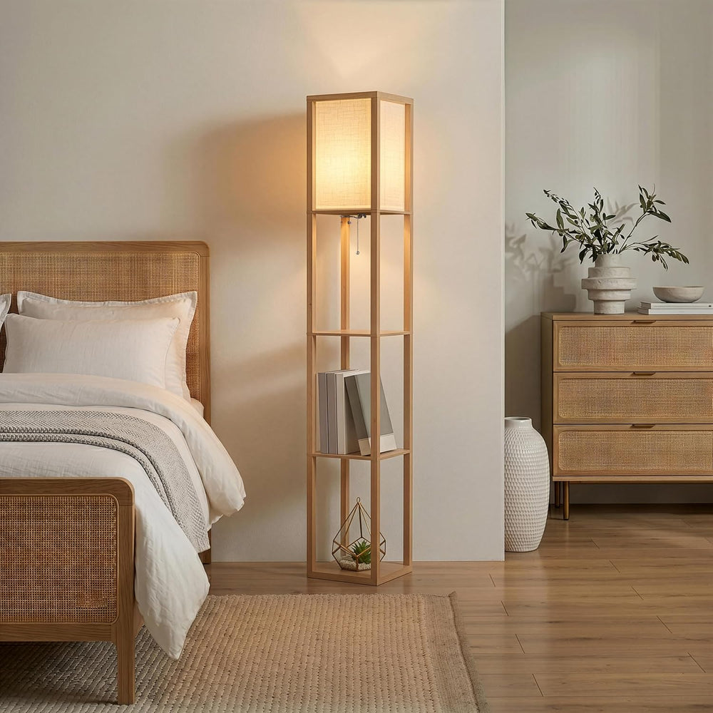 Brightech Maxwell - Modern Shelf Floor Lamp with Lamp Shade & Warm White ...