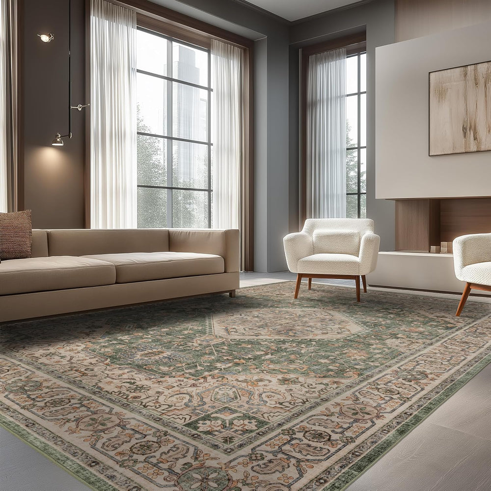 Ruaruarug Washable Area Rug 8×10 for Living Room, Ultra Soft, Celadon
