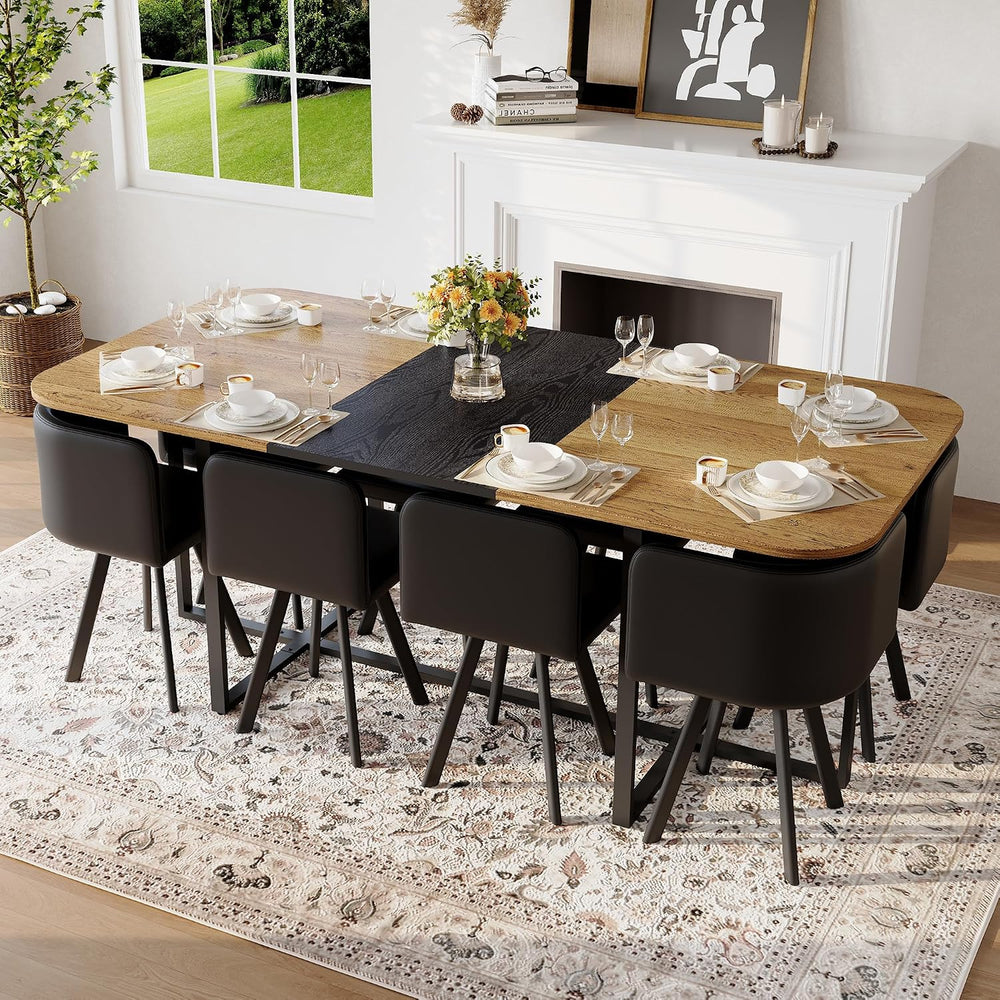 Dining Table Set for 8, 79" Large Dining Room Table Set for 8, Modern Fa...