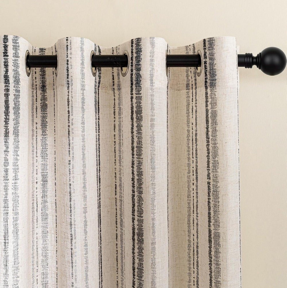 MYSKY HOME Grey Striped Linen Curtains for Living Room 84 Inches 2 Panels