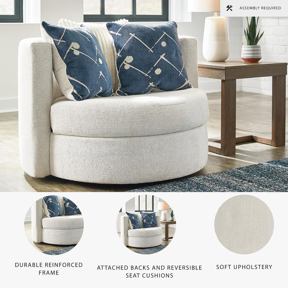Signature Design by Ashley Oversized Round Swivel Accent Chair, Ivory