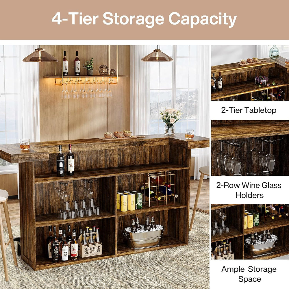 Tribesigns 70.9" Large Bar Table with Storage, Wooden Home Bar Unit
