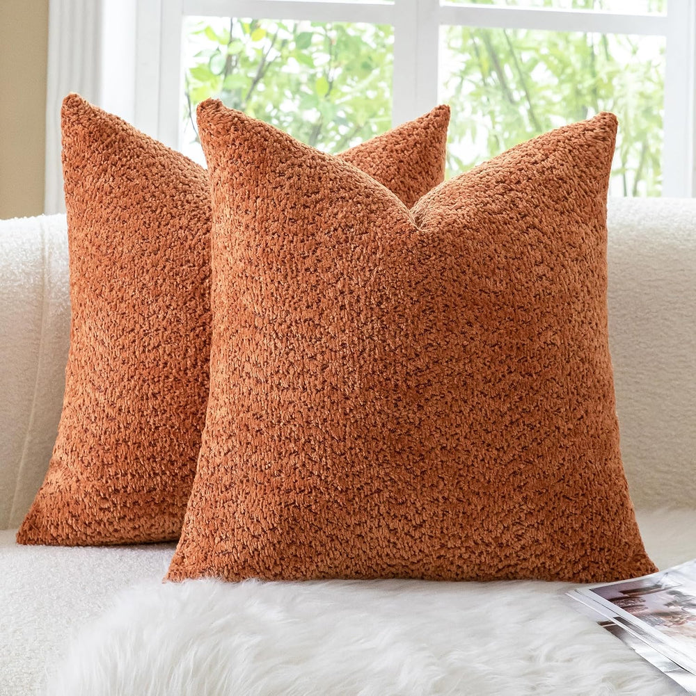 Neelvin Orange Throw Pillow Covers 24x24 inch, Thick Chenille Decorative Pill...