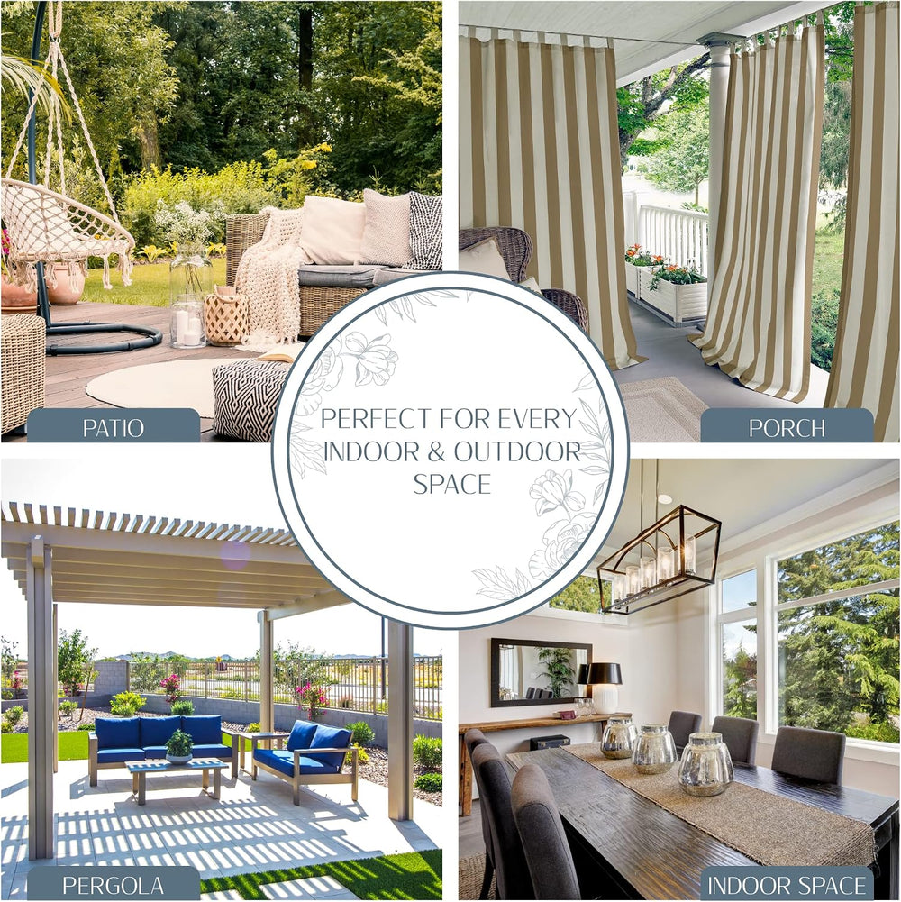 Highland Stripe Indoor/Outdoor Window Curtain, Natural - 50" W x 108&quo...