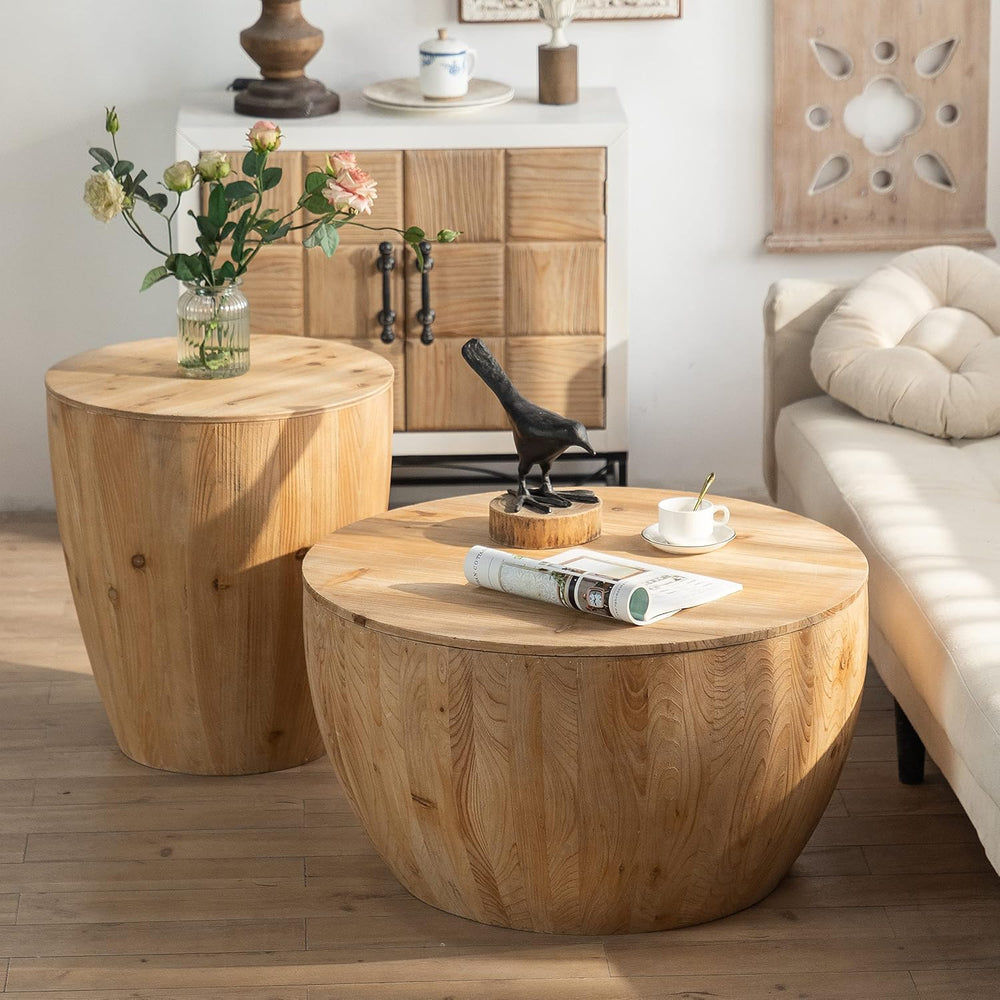 31.5'' Round Wood Coffee Table with Storage for Living Room, Modern R...