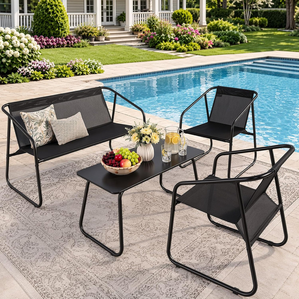 NEWBULIG 4 Piece Patio Furniture Set, Conversation Set Chairs and Table
