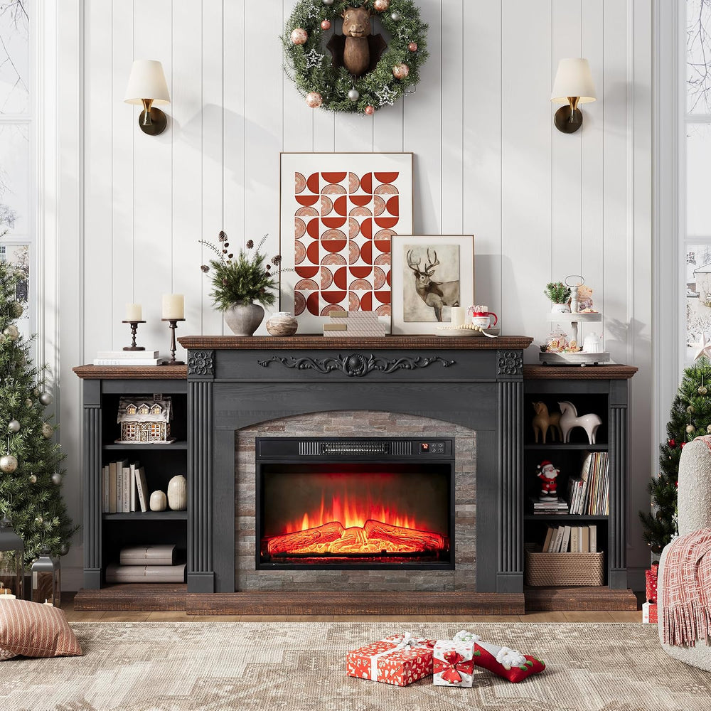 72" Electric Fireplace TV Stand for TVs Up to 85" with Mantel, Black