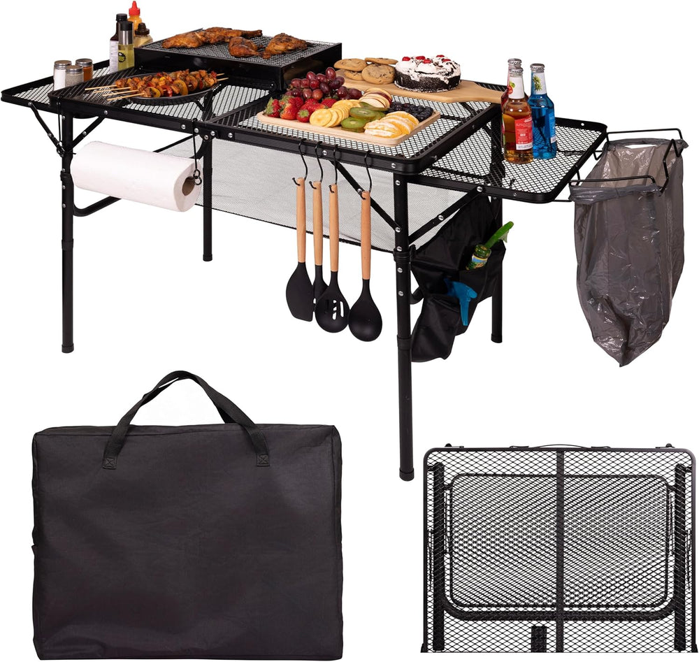 Folding Table w/ Carry Bag, Paper Towel Holder, Garbage Holder, Wing Panels, ...