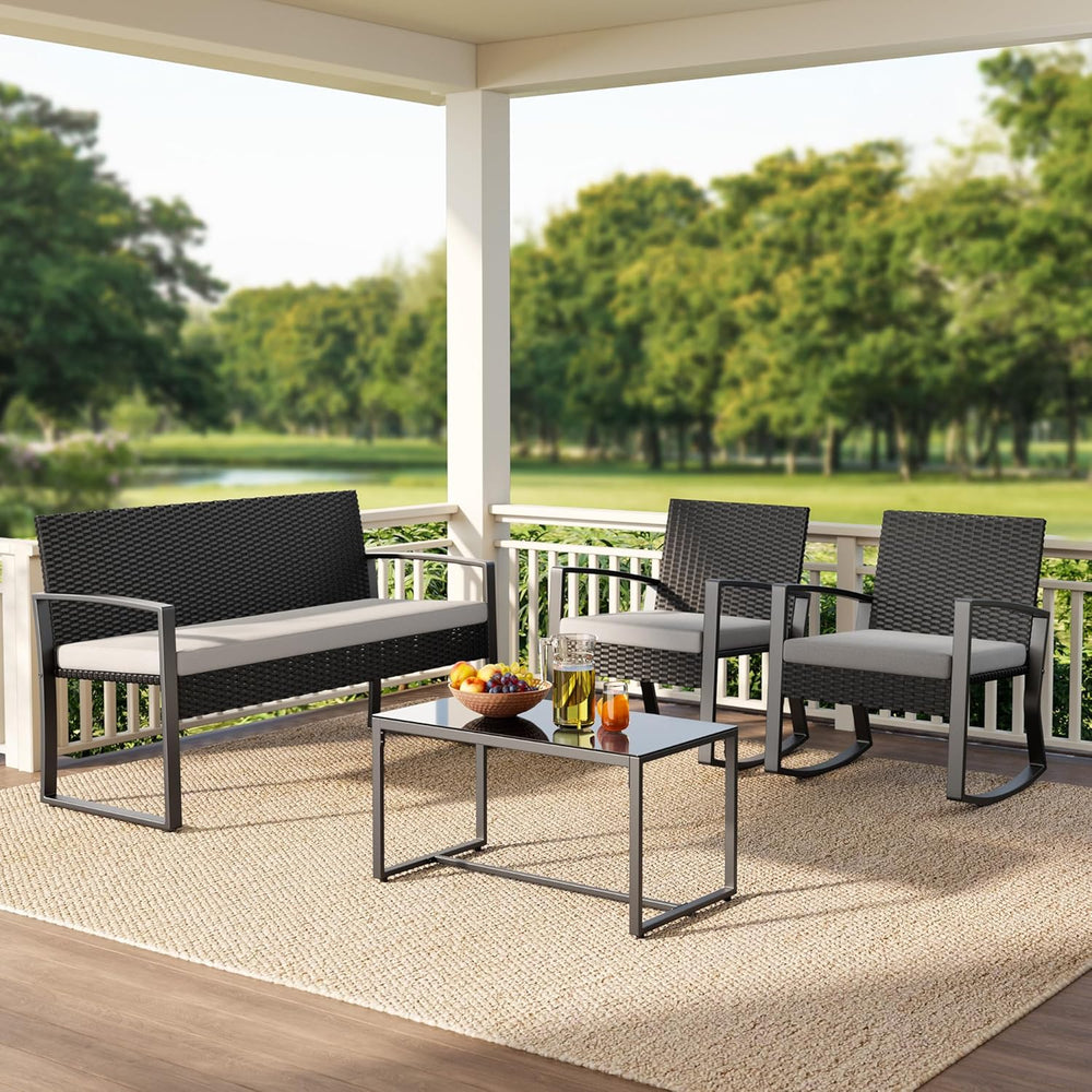 Ahomly 4 Piece Outdoor Patio Furniture Set, Wicker Patio Furniture with Glass...