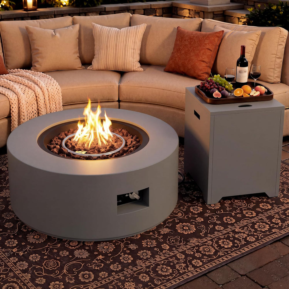 Vongrasig Outdoor Propane Fire Pit, 30" Round Fire Table with Lid, Grey
