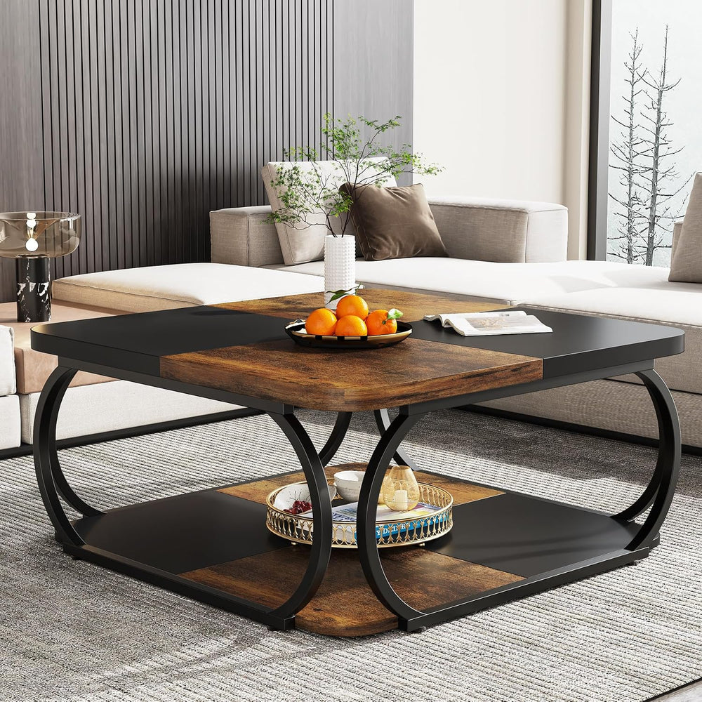 Tribesigns Square Coffee Table with 2 Tiers, 40 inches Low Farmhouse Coffee T...