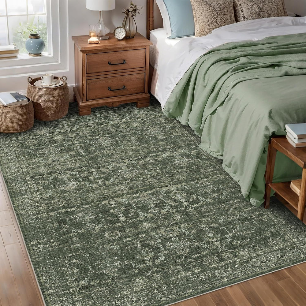 Washable Area Rug 6x9 Green Rugs for Living Room, Vintage Boho Large Rug for ...
