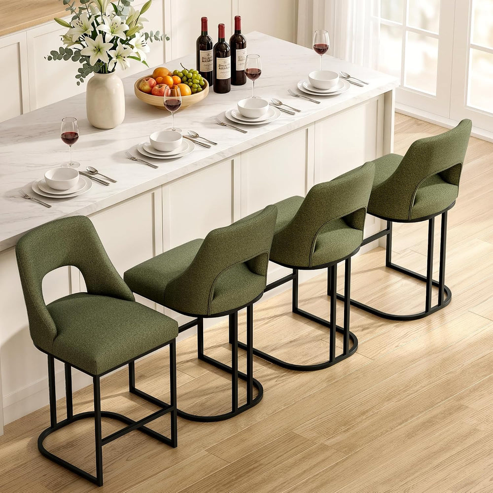 UVV Bar Stools Set of 4, Upholstered Counter Height Bar Stools with Sturdy Me...