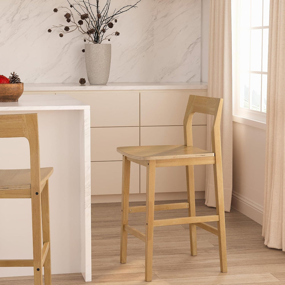 Wood Barstools Set of 4, Counter Height Bar Stools Armless Farmhouse Wooden B...