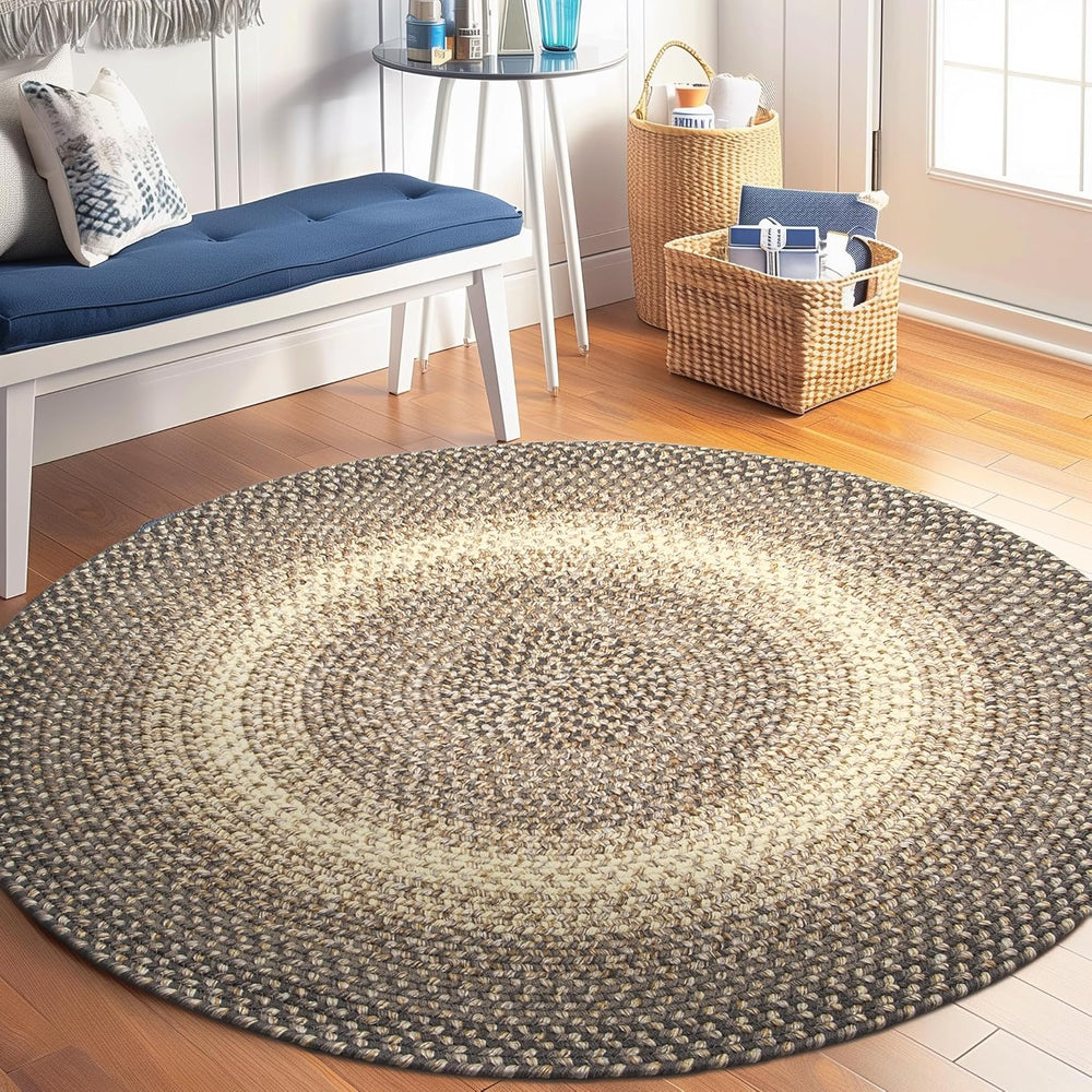 Super Area Rugs Braided Rug Round 8ft Farmhouse Kitchen Rug - Ridgewood Braid...