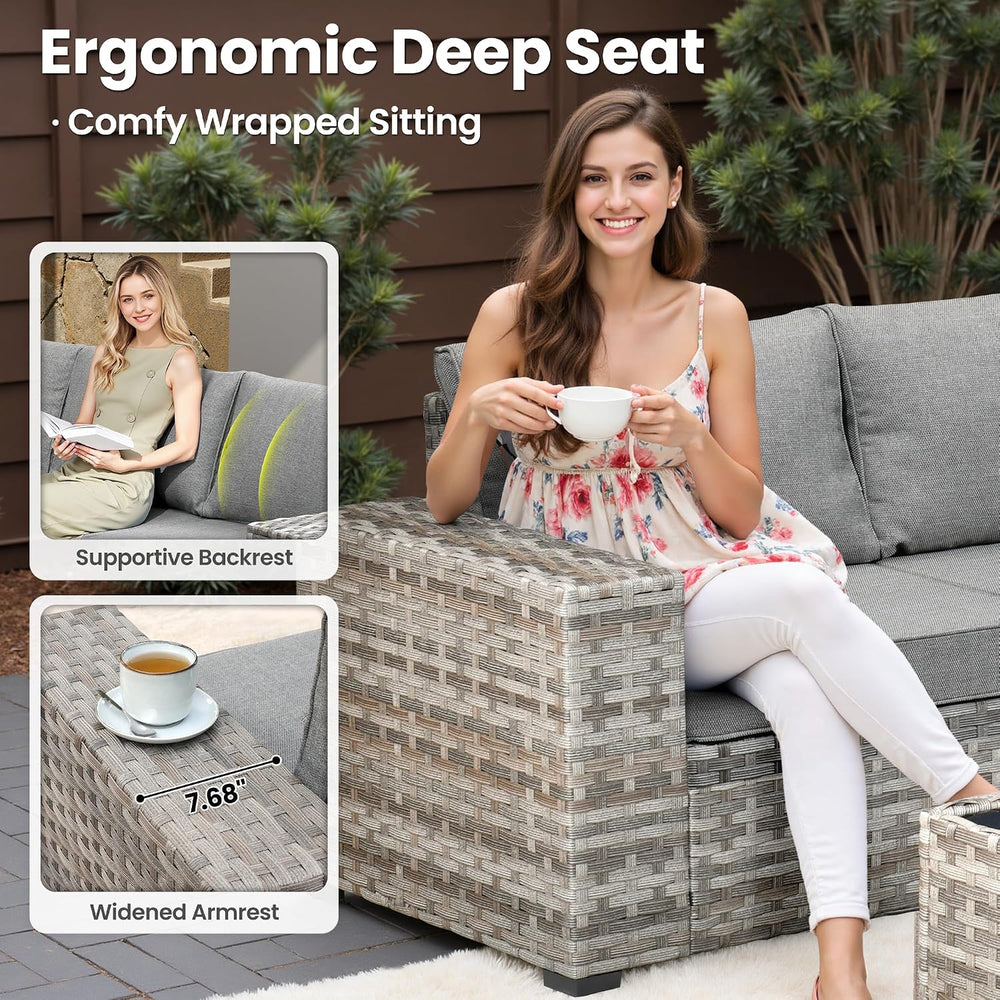 ovios 6 Pieces Patio Furniture Set, Outdoor Wicker Sectional Sofa with Coffee...