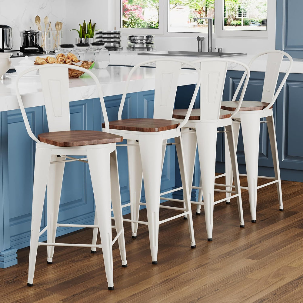 24" Swivel Bar Stools Set of 4 Metal Counter Height Chairs Off-White