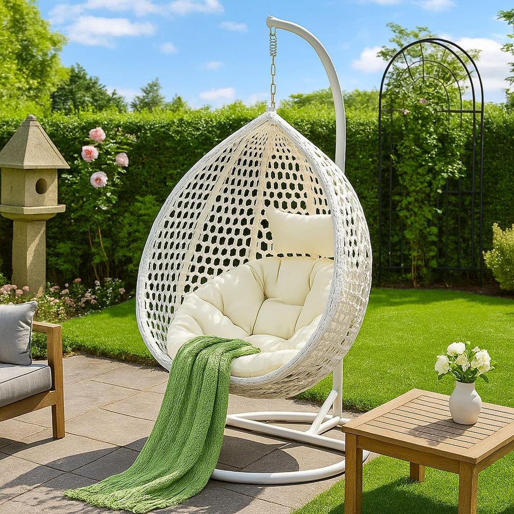 Egg Swing Chair with Stand Outdoor Indoor, Hanging Egg Chair with Cushions an...