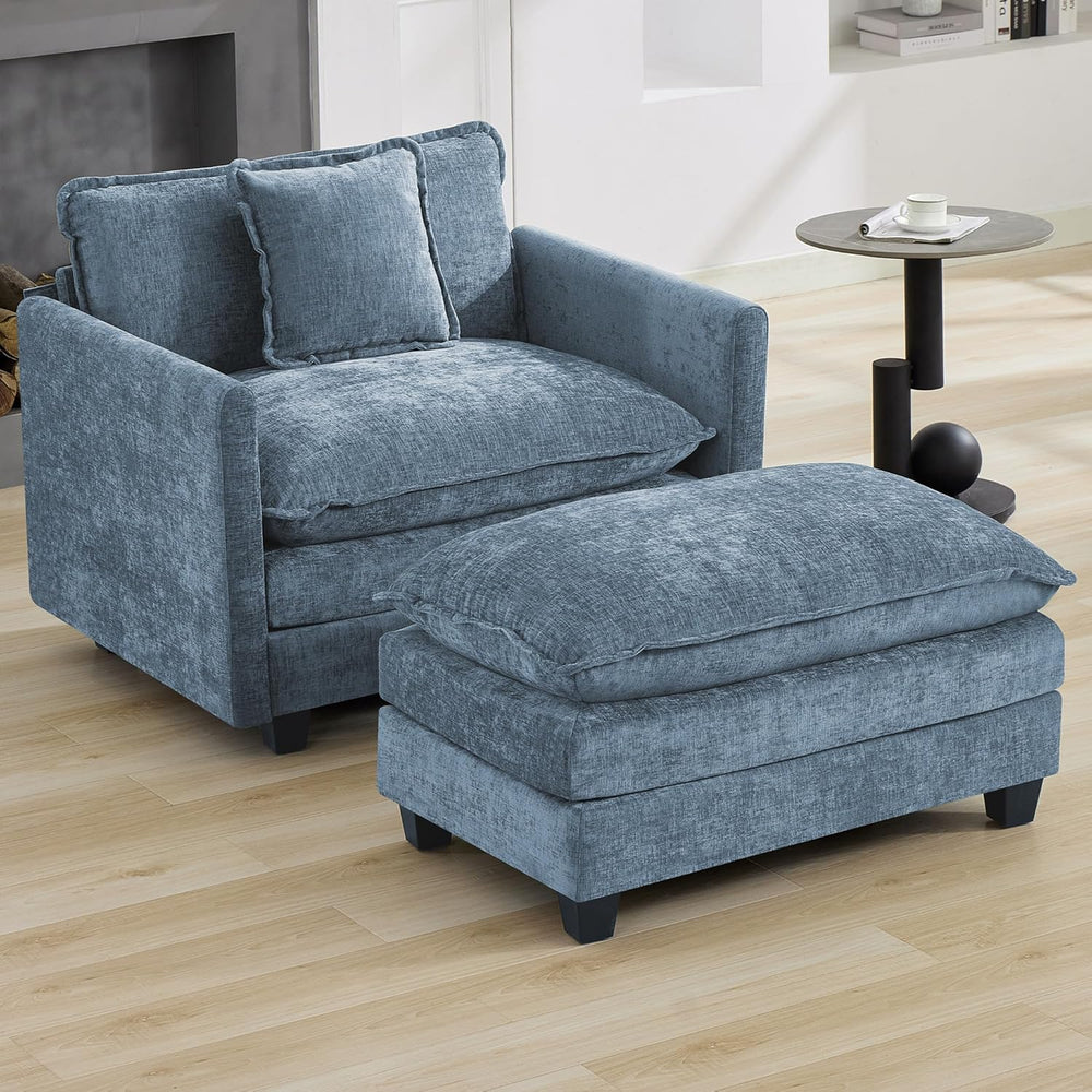 35‘’ Modern Chenille Cloud Sofa Ottoman,Rectangle Ottoman for Modular Section...