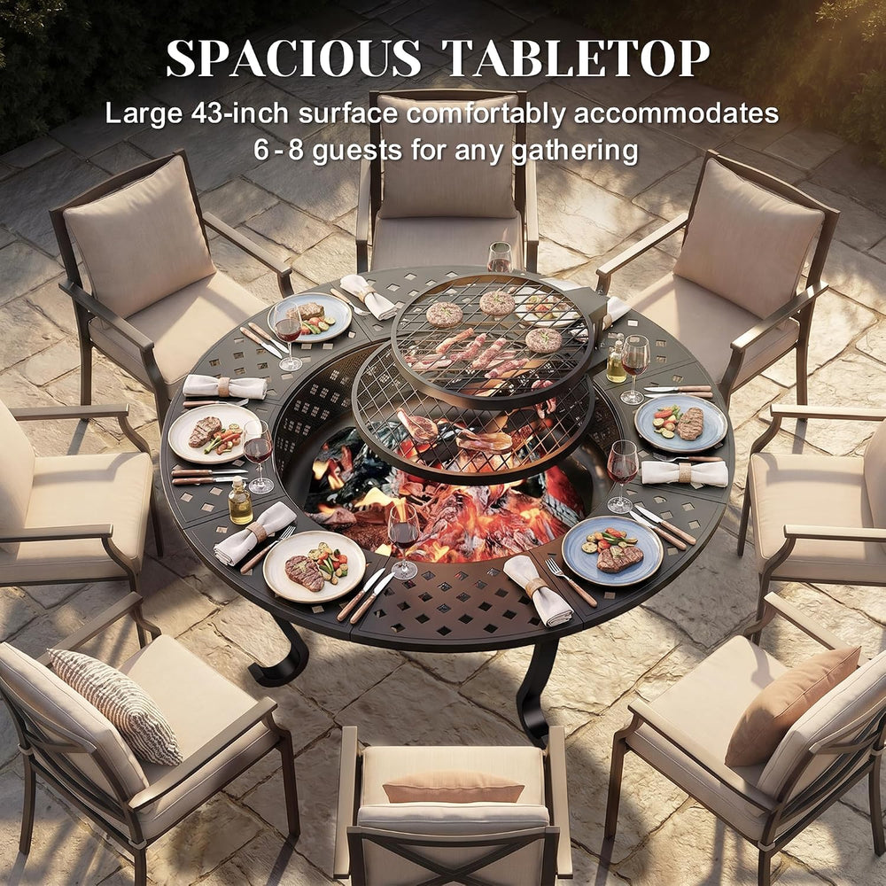 43" Fire Pit for Outside Wood Burning, 3 in 1 Firepit with 2 Grills