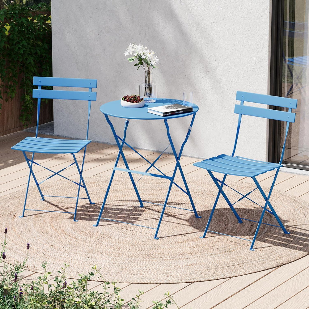 LAUSAINT HOME 3-Piece Steel Folding Bistro Set, Premium Weather-Resistant Pat...