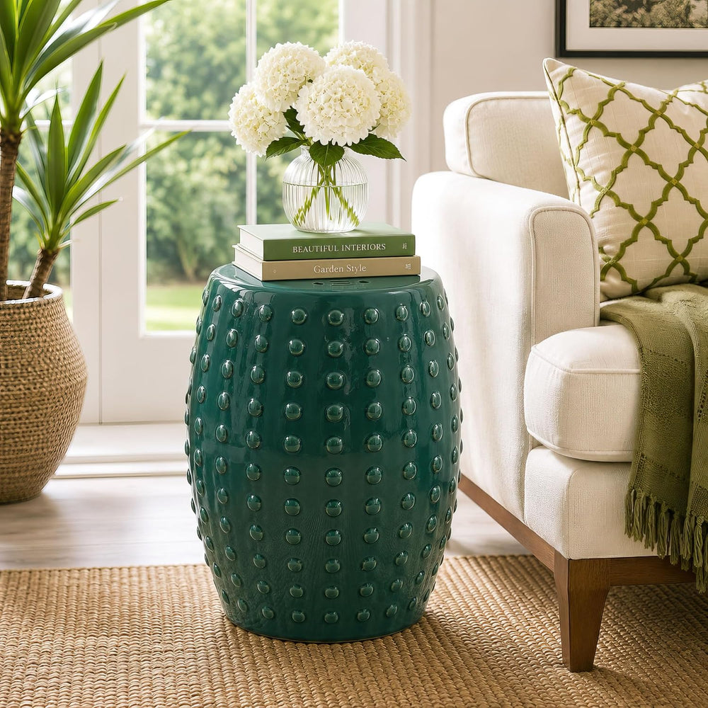 Red Lantern 18" Blue-Green Porcelain Garden Stool