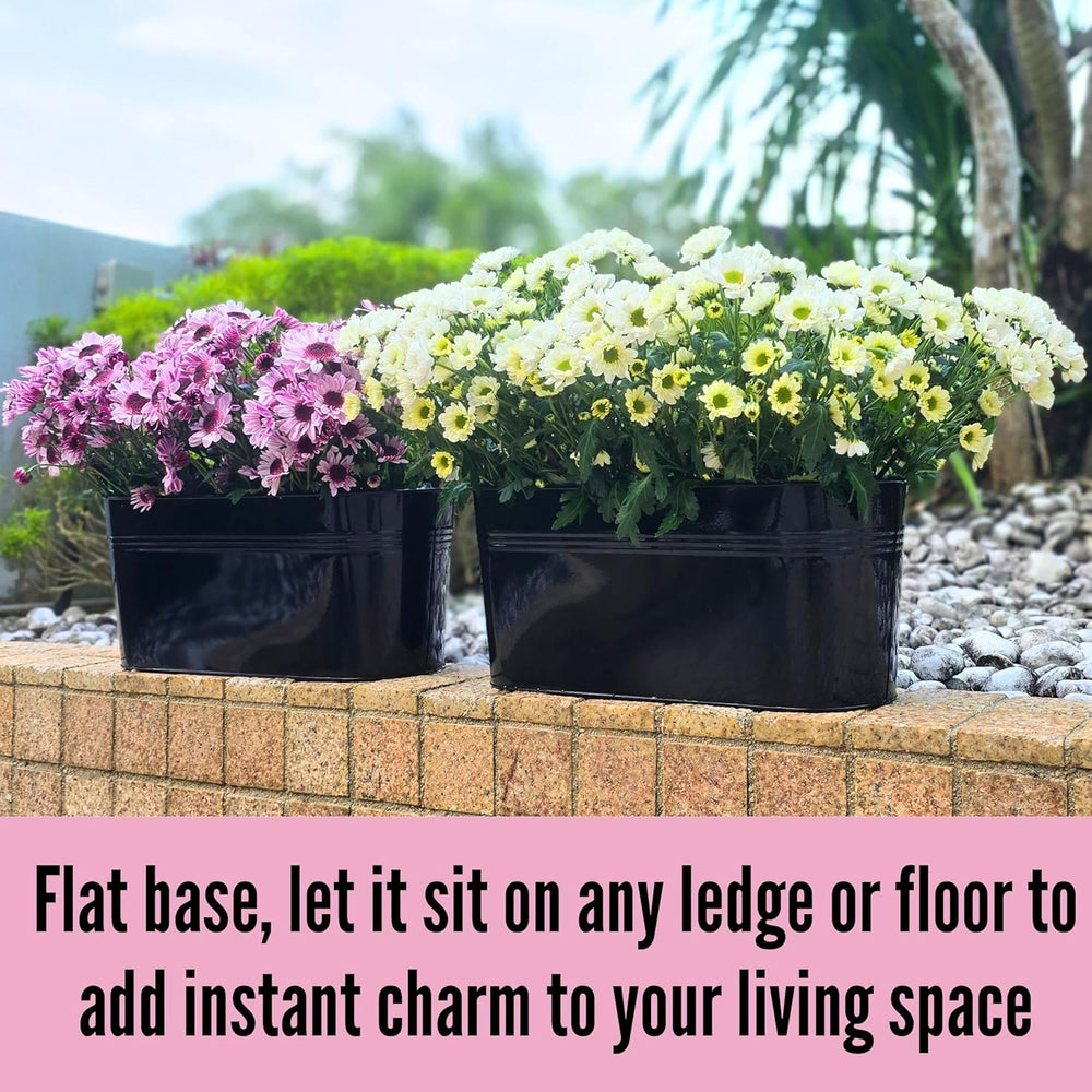 LaLaGreen Deck Rail Planter (16 in, 4 Pack) Black Metal Hanging Flower Pots
