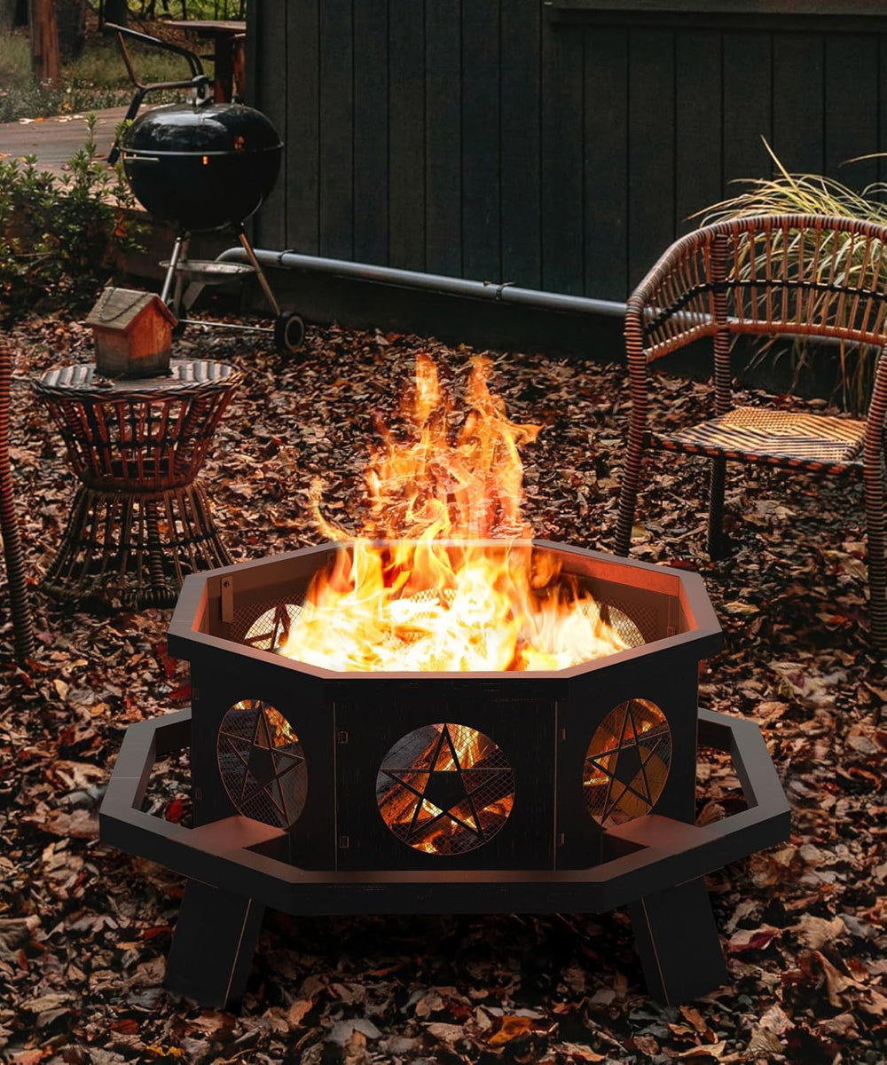 43 inch Fire Pit, Outdoor Fire Pits with Cooking Grill, Wood Burning Fire Pit...