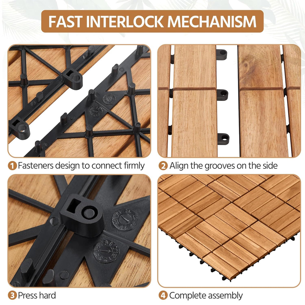Yaheetech 54PCS Acacia Interlocking Deck Tiles Outdoor Patio Flooring,Wood