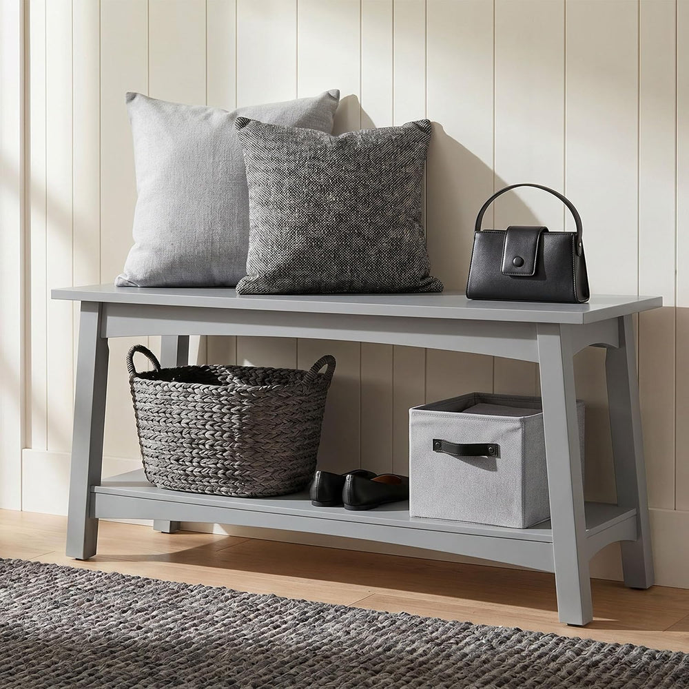 Alaterre Furniture Craftsbury Entryway Bench with Storage Shelf, Gray, 36”