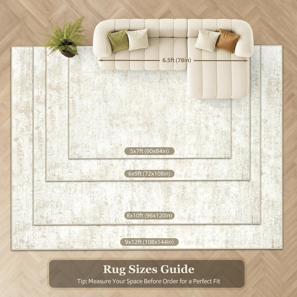 9x12 Area Rugs for Living Room Large Washable Beige Carpets for Bedroom