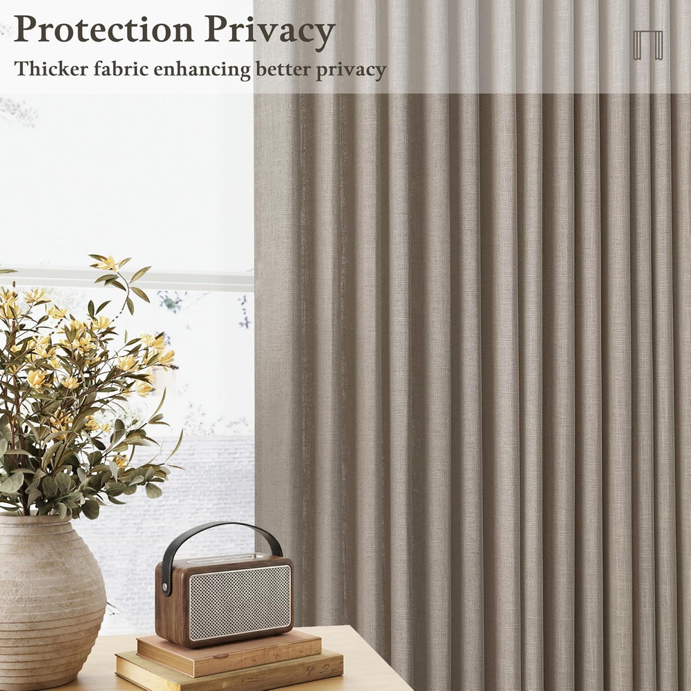 Taupe Pleated Linen Light Filtering Curtains 102 Inches Long 50 Inch Wide