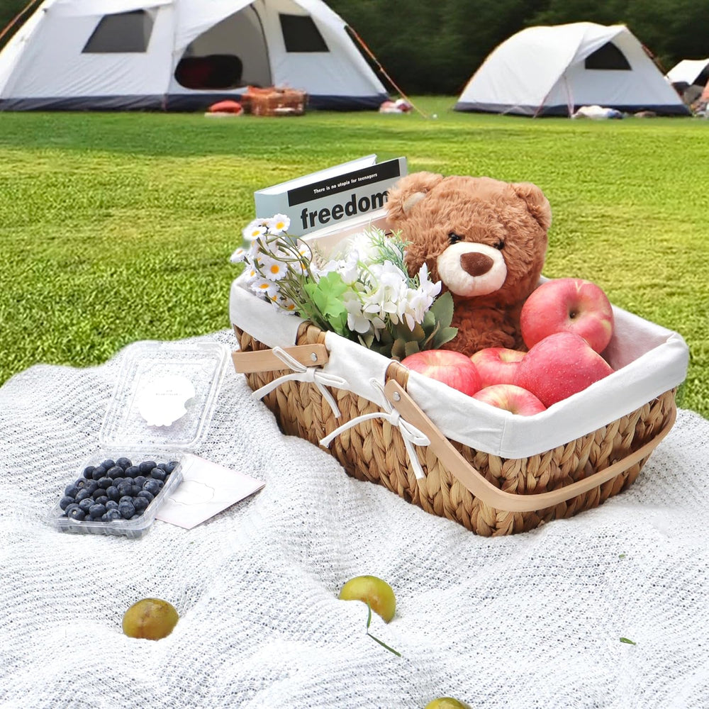 GYASVWU Water Hyacinth Picnic Baskets, Wicker Picnic Basket with Handle, Wick...