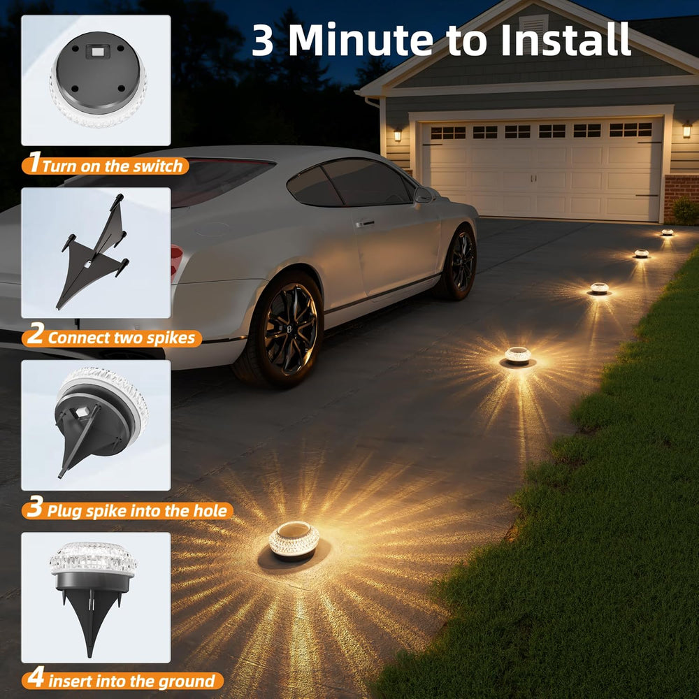 VOLISUN Solar Ground Lights Outdoor,12 Pack Flat Solar Pathway Lights