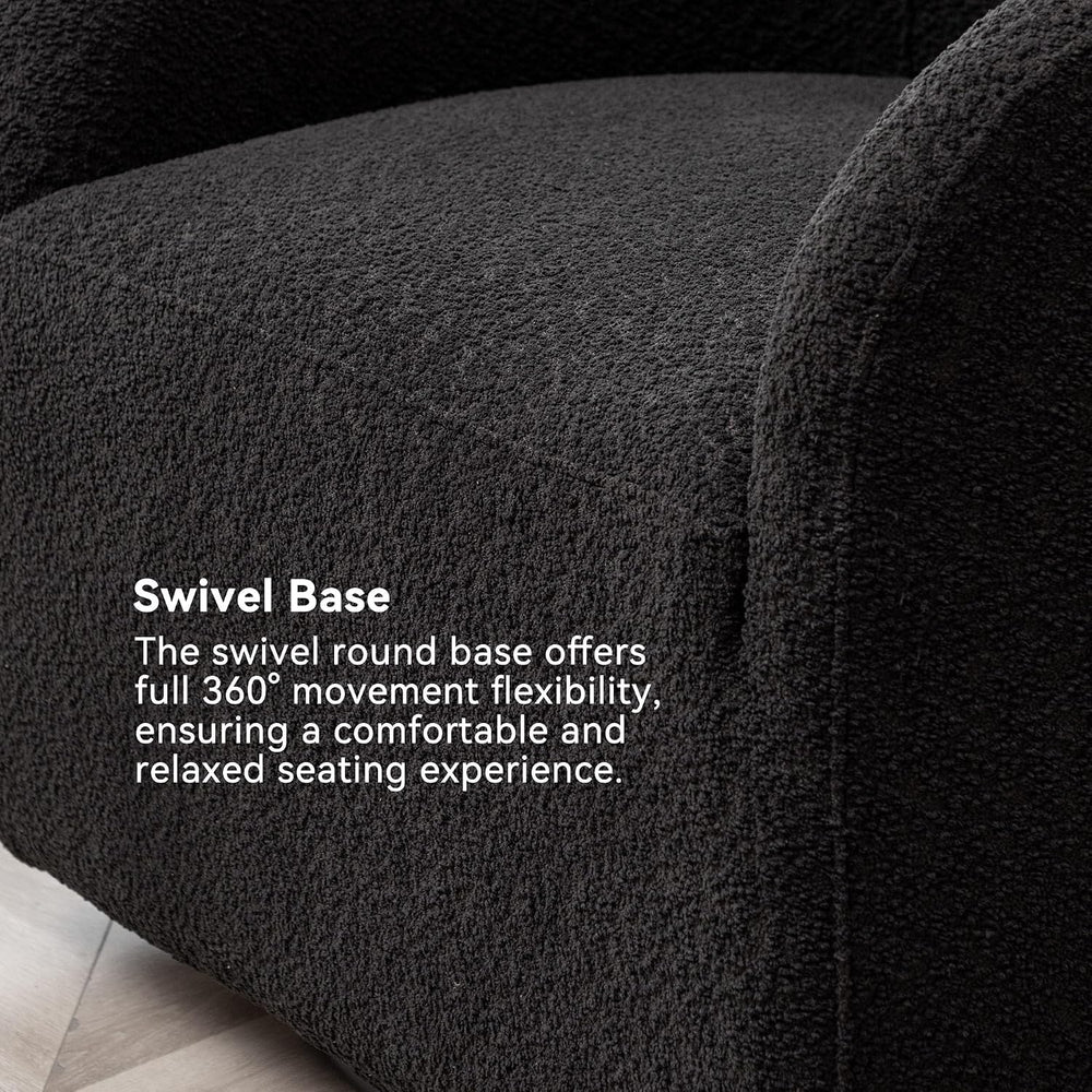 KINWELL 32" Wide No Assembly Boucle Swivel Barrel Chairs Set of 2, Black