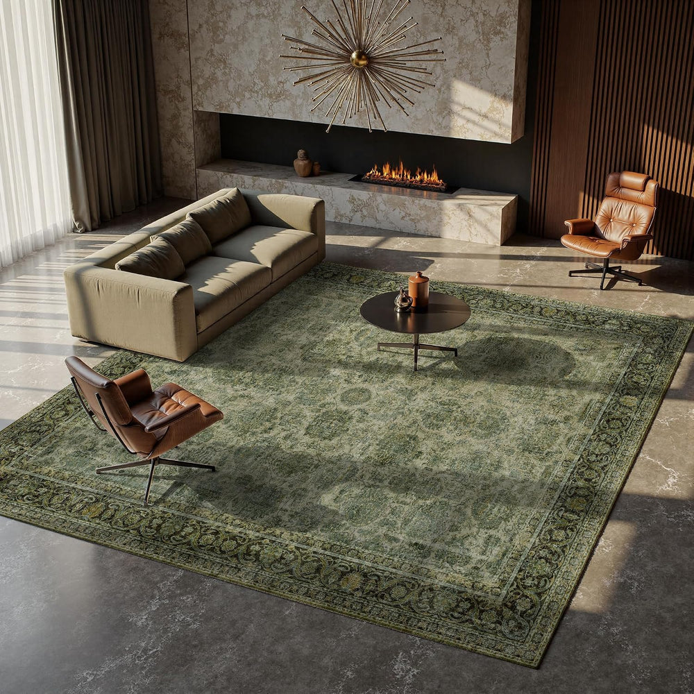 Nayoroom 8x10 Machine Washable Rugs, Large Vintage Green Area Rug Indoor Acce...