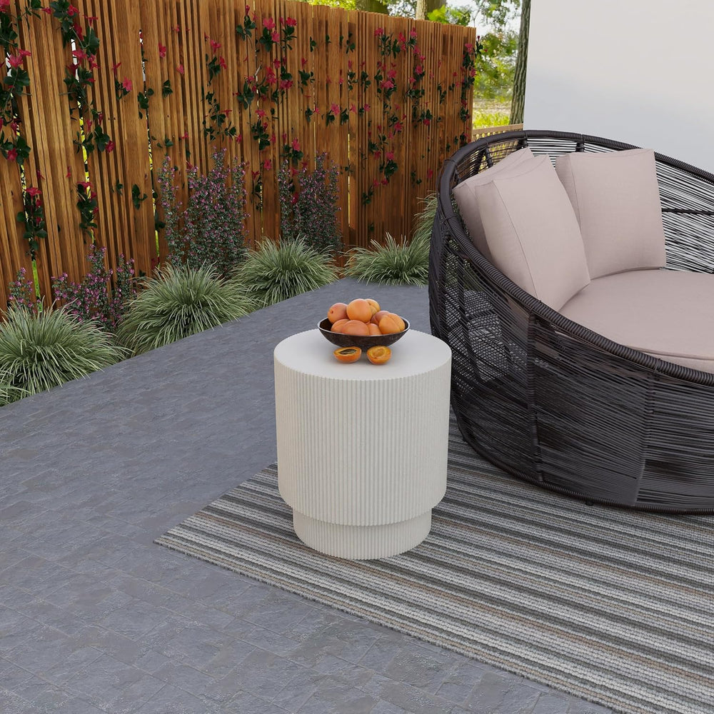LeisureMod Modern Side Table Round Fiberstone Top Accent End Table for Home, ...