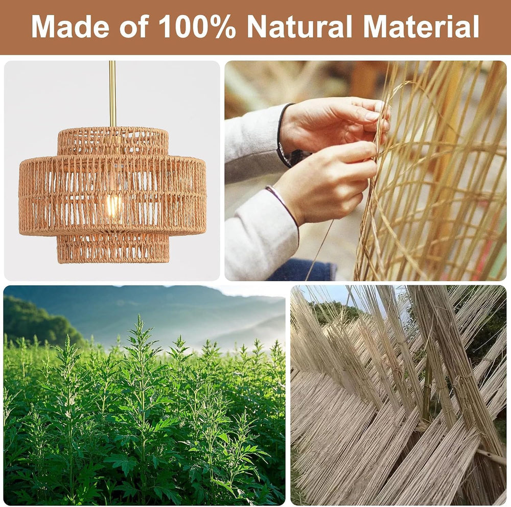 12.4" Rattan Pendant Light,1-Light Boho Chandelier Light Fixture Farmhou...