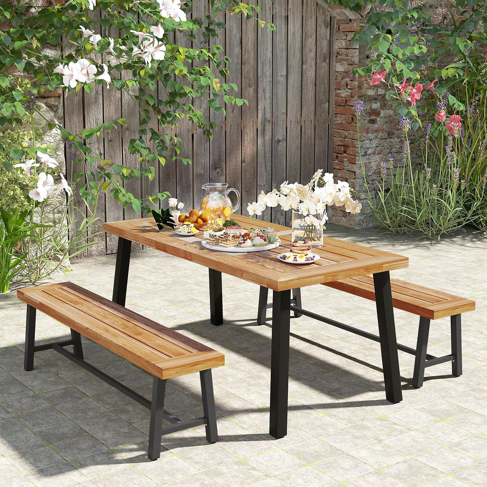 Outdoor Bench Garden Bench Set of 2, 63" Backless Acacia Wood Bench with...