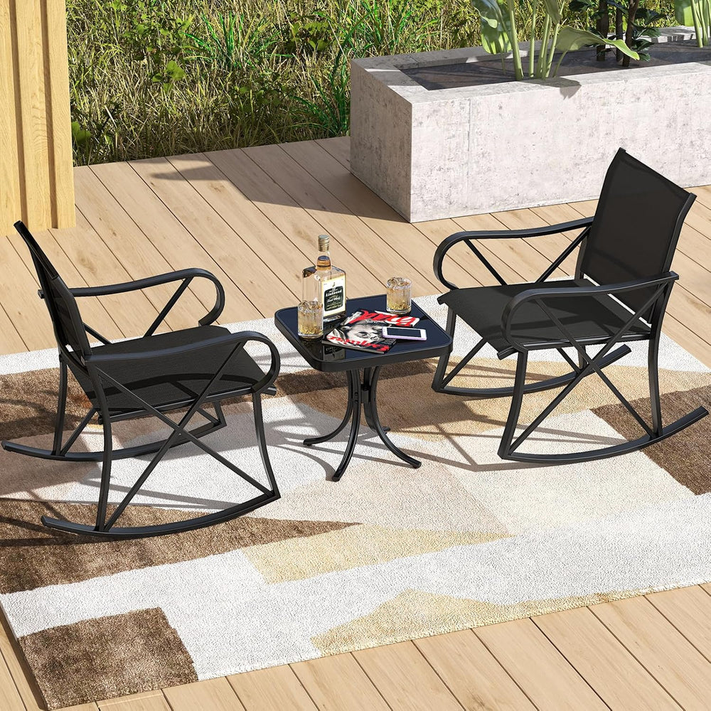 HAPPYGRILL 3-Piece Patio Rocking Bistro Set Rocker Chairs Set with Side Table...