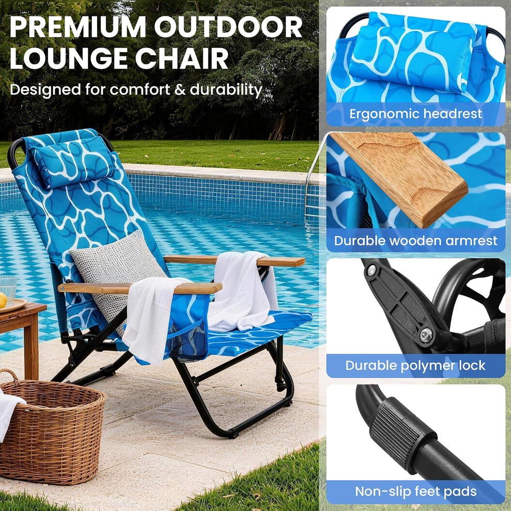 Premium Portable Camping Chair 5-Position Recliner Beach Folding Lightweight ...