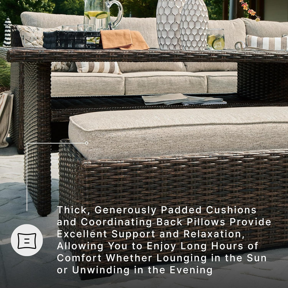 Signature Design by Ashley 3-Piece Patio Sectional with Bench, Brown
