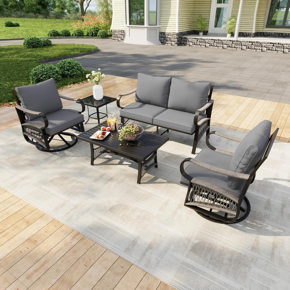 5 Pieces Patio Conversation Sets, All Weather Metal Outdoor Furniture Set Inc...