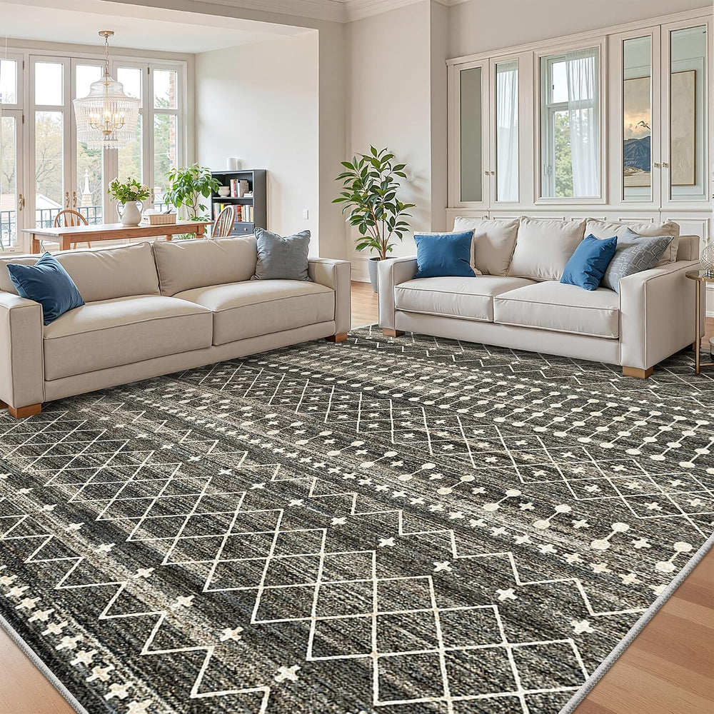 Miukiki 8x10 Area Rug for Living Room, Washable Soft Non Slip Rug Black
