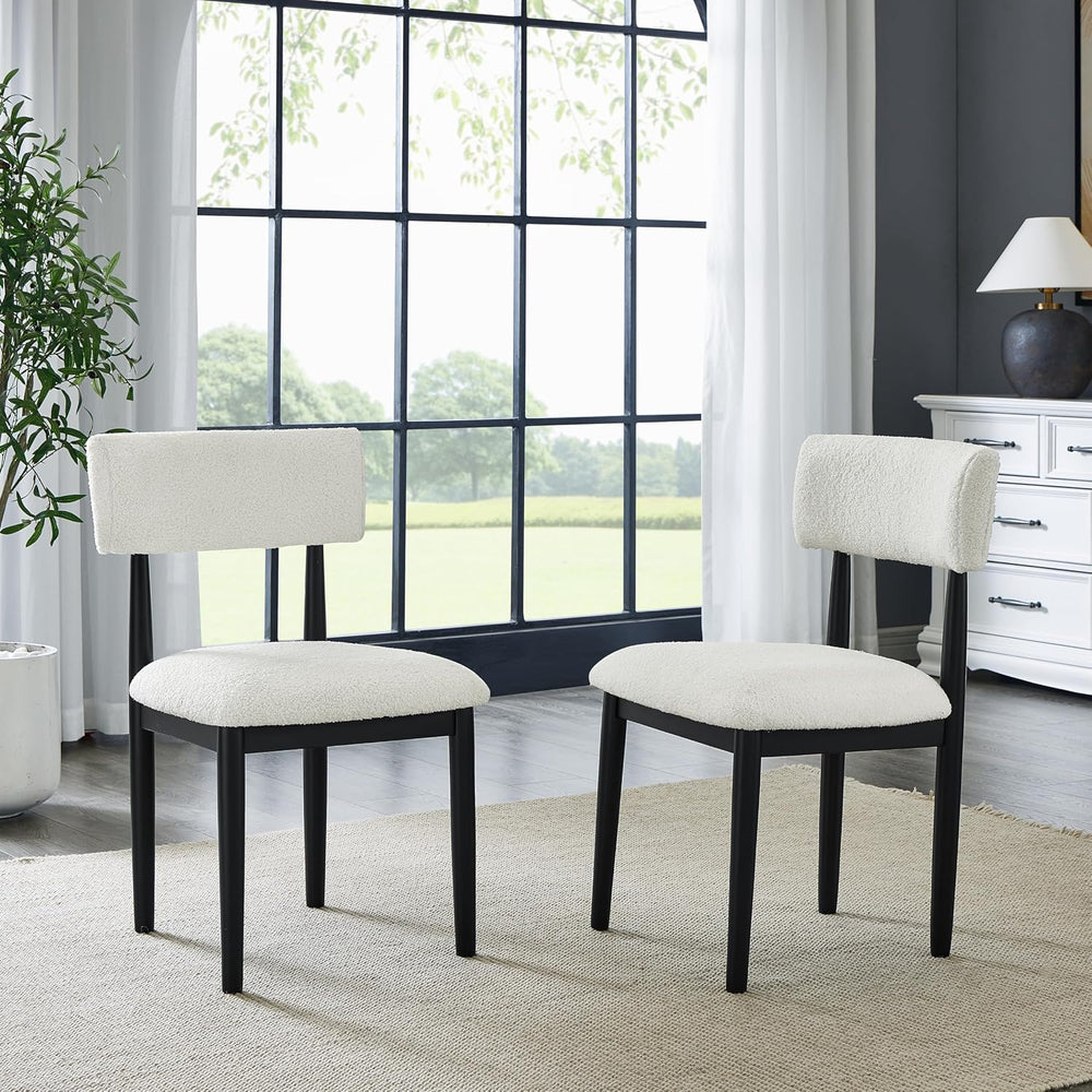 Roundhill Furniture Ellis Boucle Upholstered Dining Chairs, Set of 2, White/M...