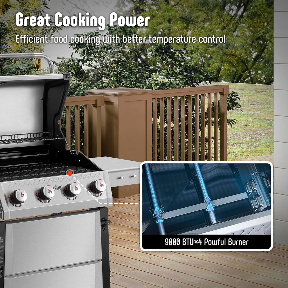 Feasto 4-Burner Propane Grill with Ceramic Burner Chamber & Side Burner