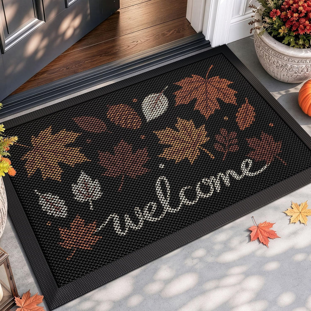 DEXI Fall Front Door Mat Outside Entrance, 24x36 Pinecone Maple Leaves